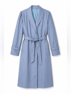 Vintage Powder Blue Belted Trench Coat Made USA Minimalist Rain Coat
